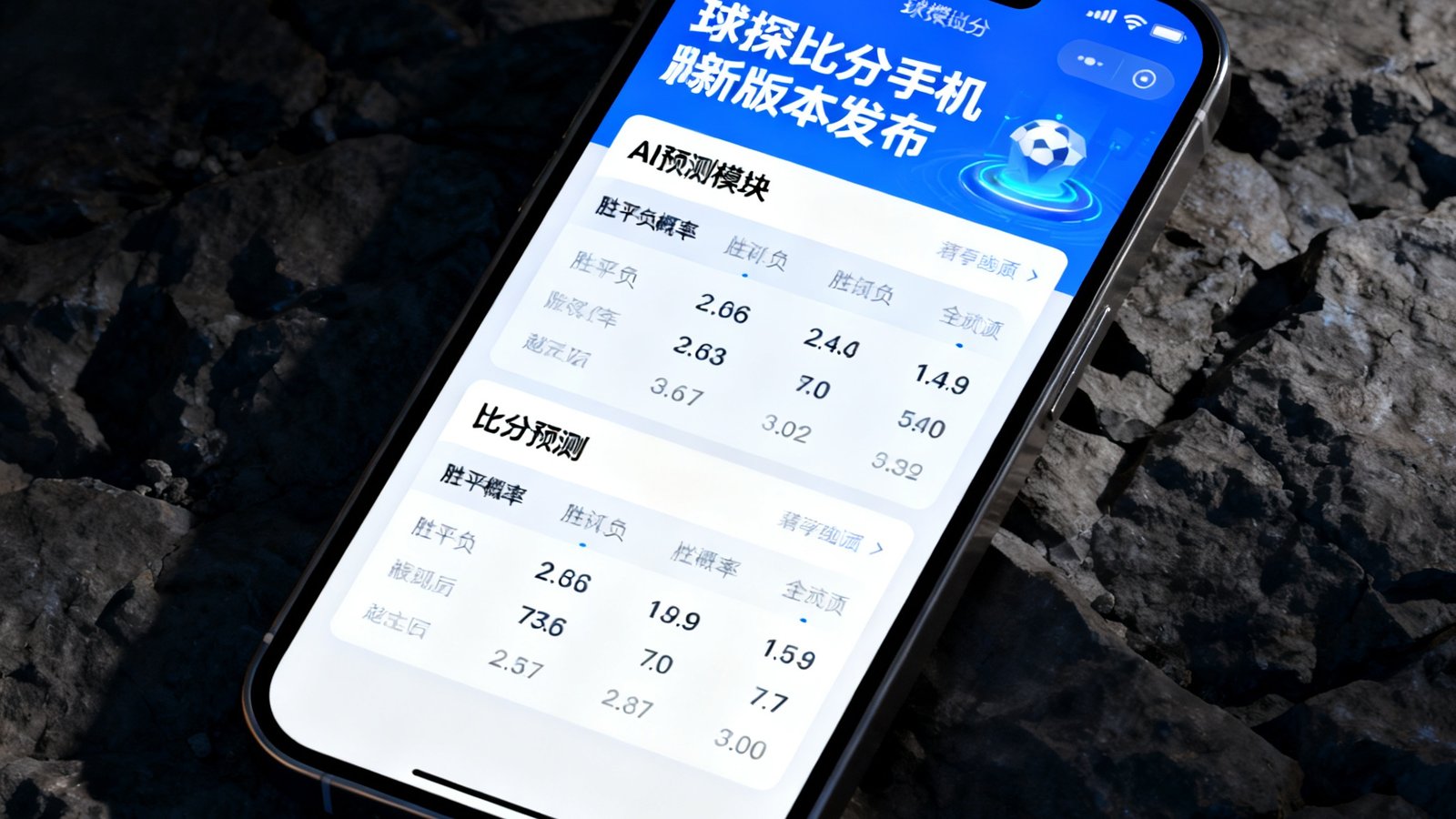 球探比分手机版新版本发布，AI预测模块上线，界面显示胜平负概率与比分预测